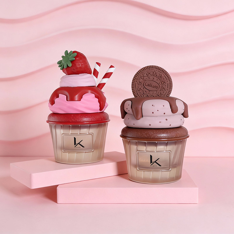 red and brown dessert glass perfume bottle