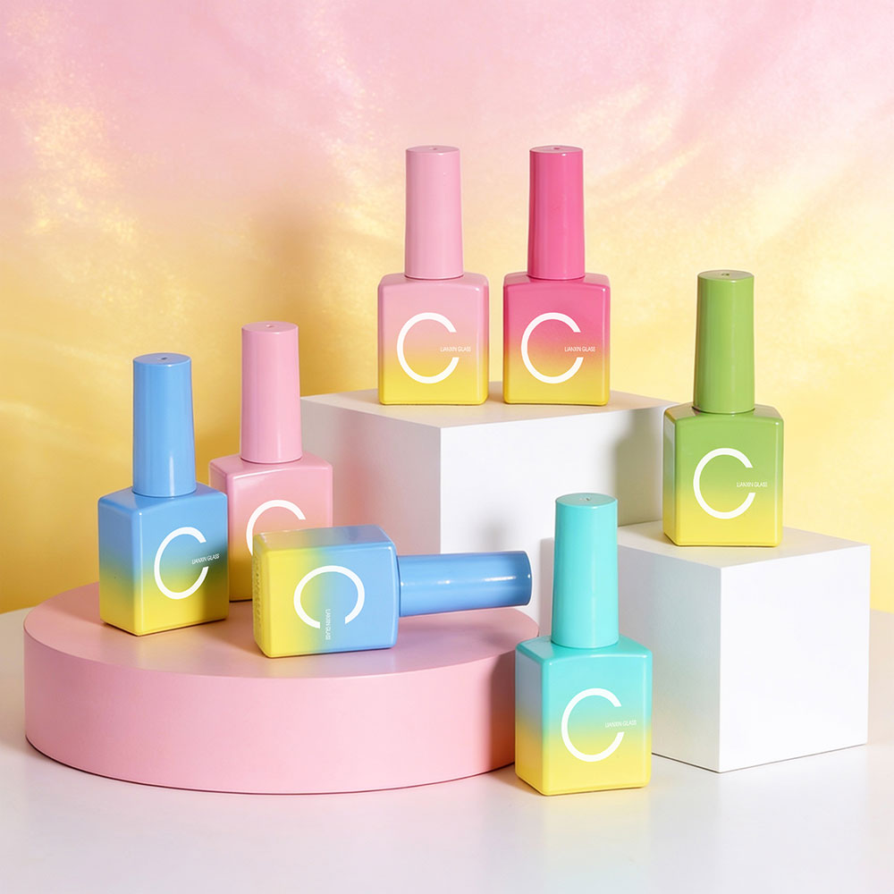 10ml empty gradient glass nail polish bottle with brush