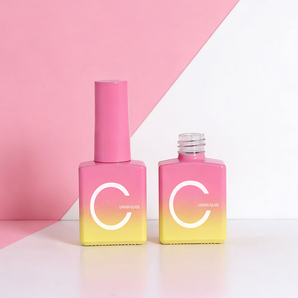10ml pink gradient glass nail polish bottle with brush