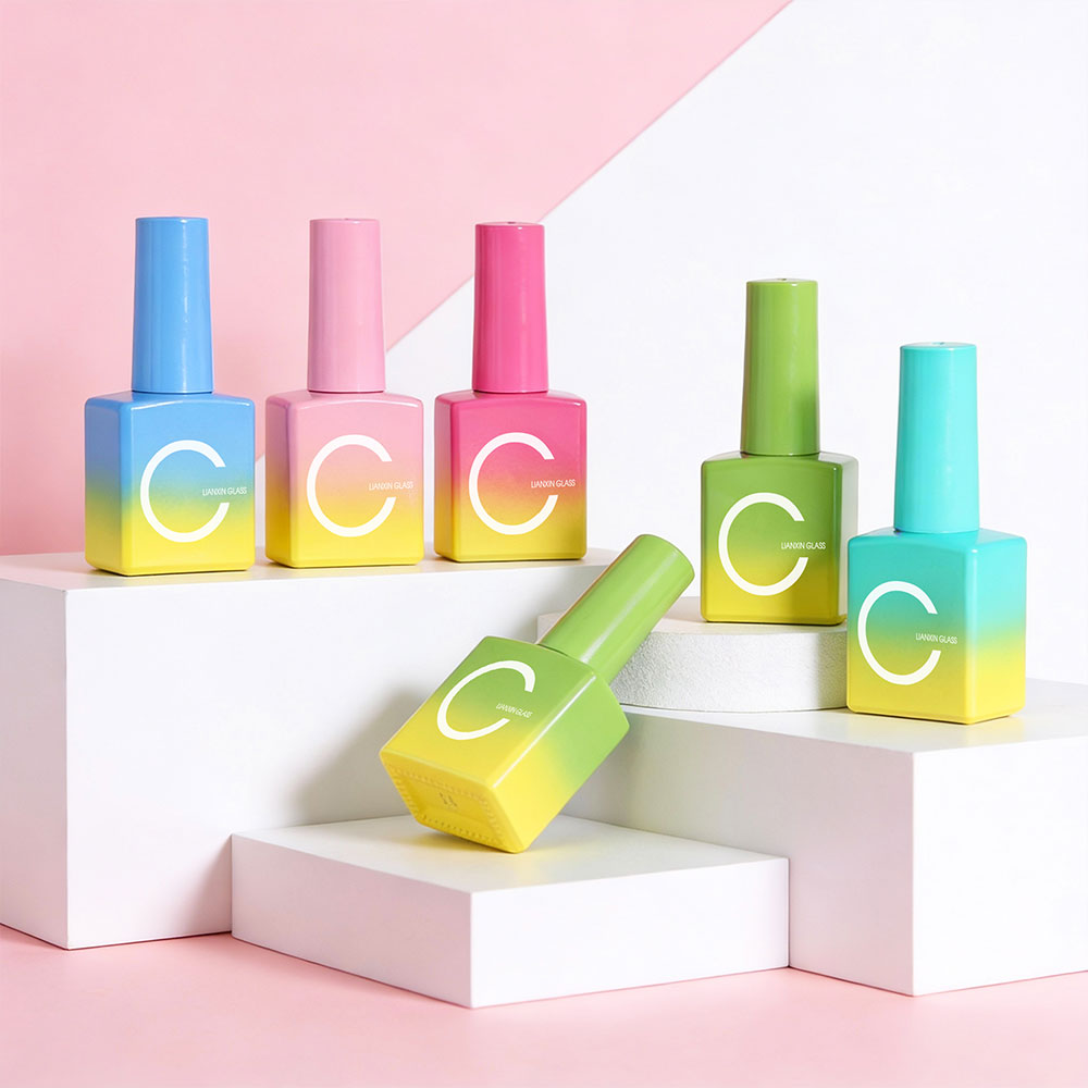 10ml empty gradient glass nail polish bottle with brush