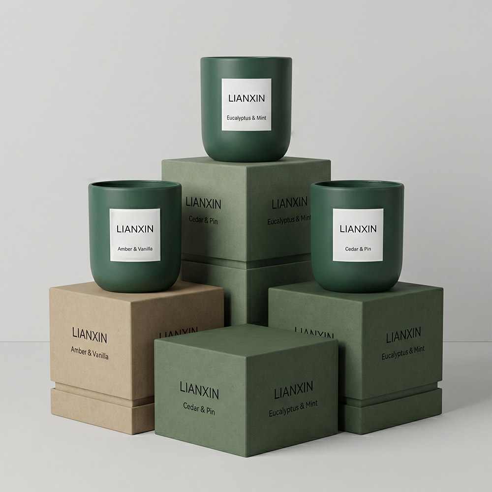 200ml U-shaped green candle jar with matching luxury box