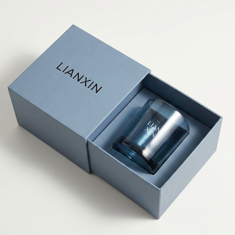 Luxury smoky blue glass candle jar with gift box