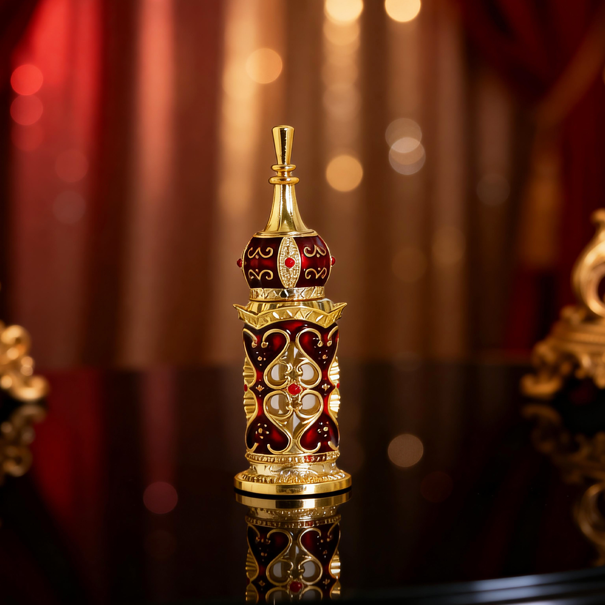 3ml Ornate Metal Glass Perfume Bottle with Dip Rod for Attar Oud Oil Application