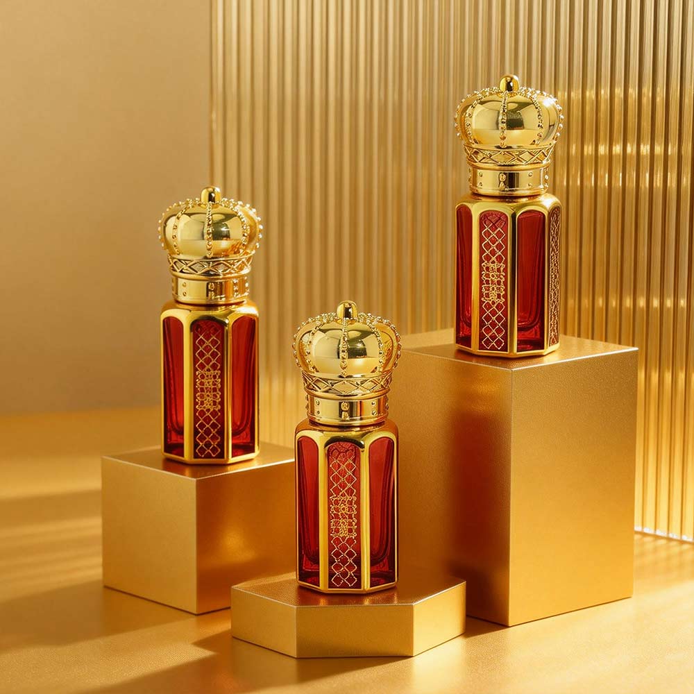 red 6ml luxury gold crown glass roller bottle for arabic perfume oil