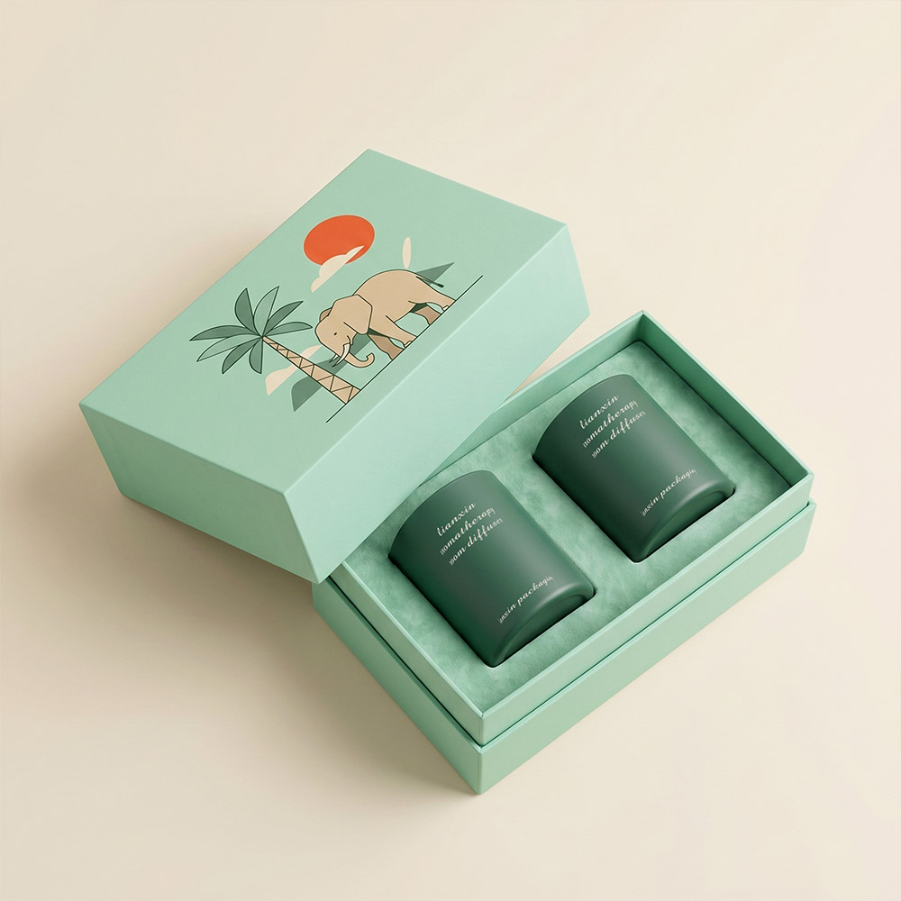 forest green candle vessels with luxury packaging boxes