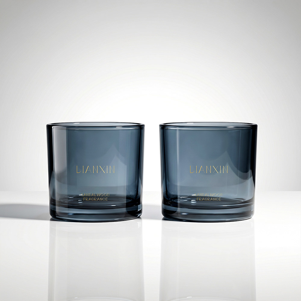 blue glass candle vessel