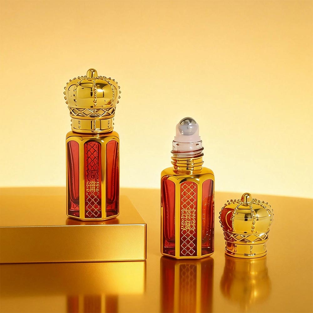 octagon 6ml luxury gold crown glass roller bottle for arabic perfume oil
