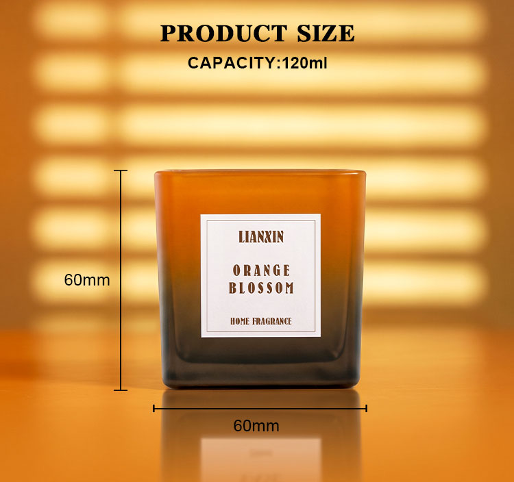 120ml Amber Frosted Square Glass Candle Jars Size