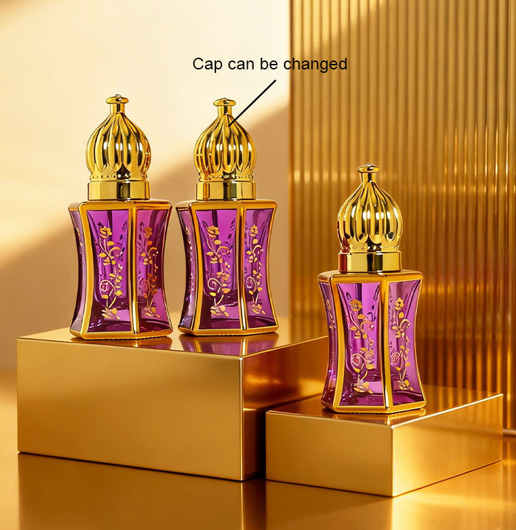 8ml ornate purple glass perfume roller bottle cap