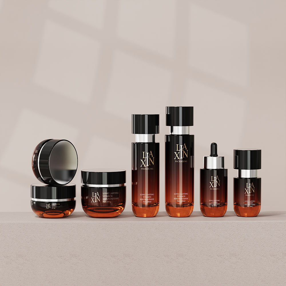 gradient glass cosmetic bottles and jars for skincare packaging