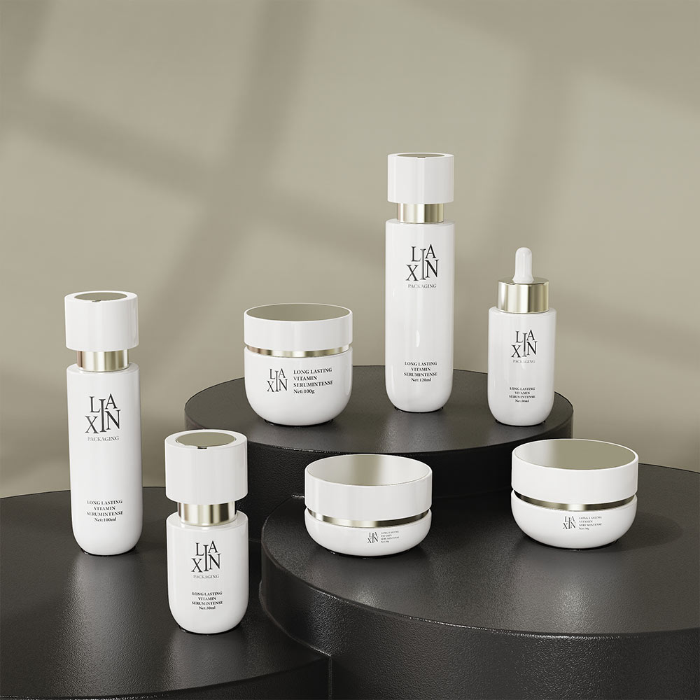 white glass cosmetic bottles and jars for skincare packaging