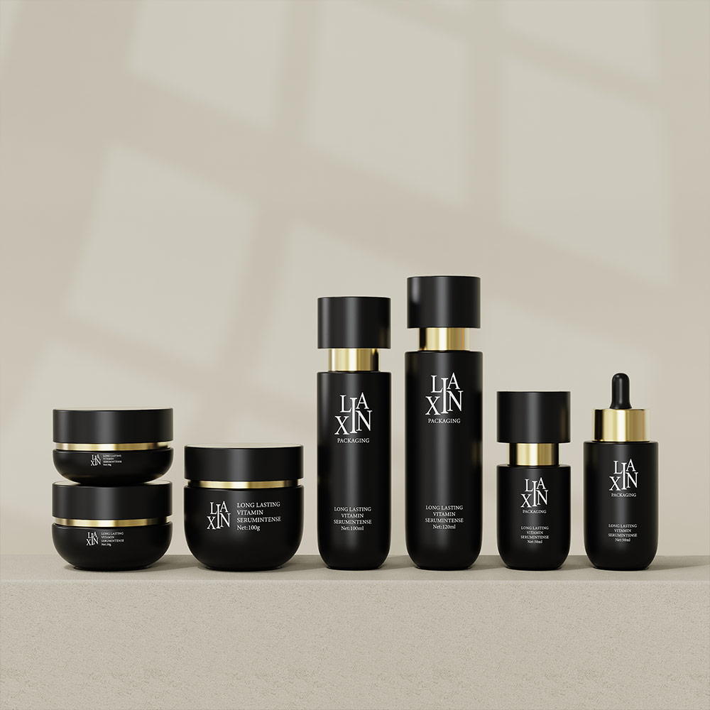 black glass cosmetic bottles and jars for skincare packaging