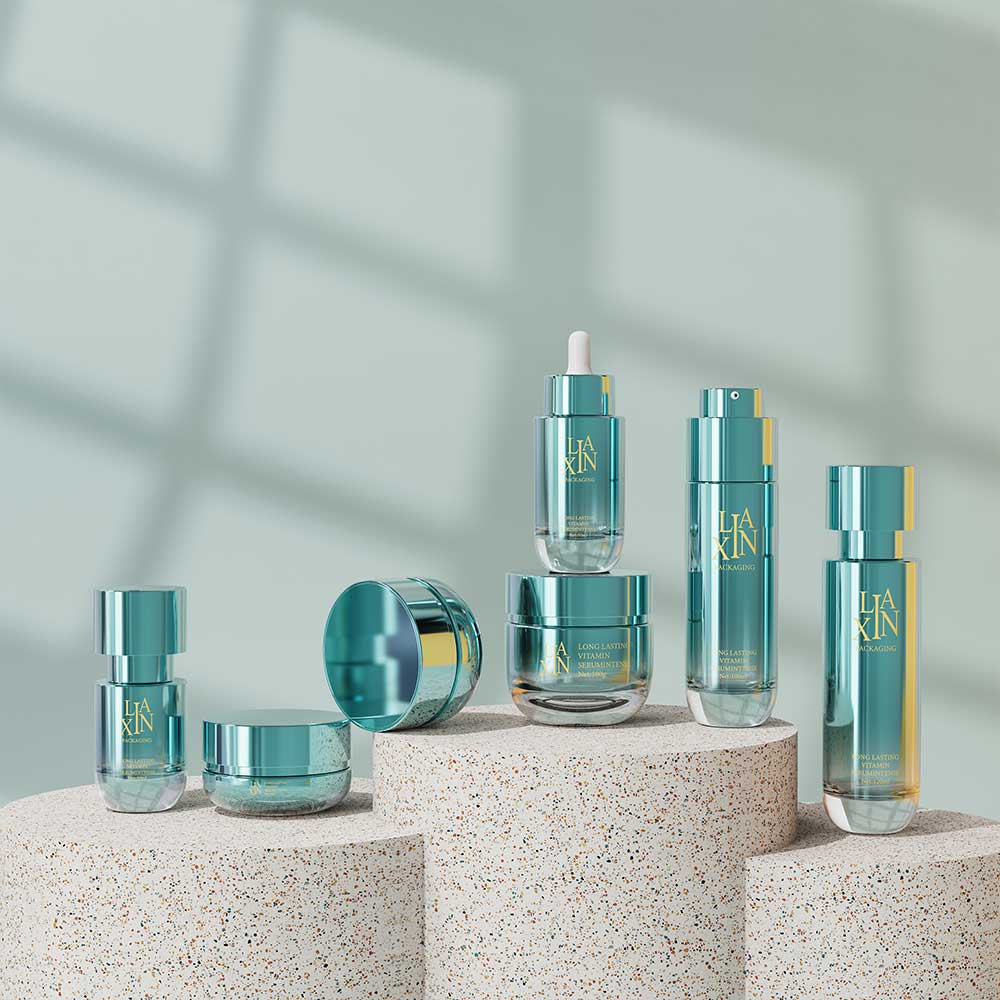 electroplate glass cosmetic bottles and jars for skincare packaging