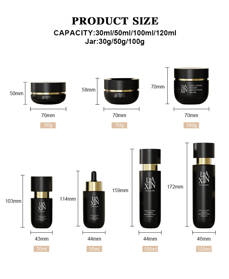 High-end gradient glass cosmetic bottles and jars for skincare packaging size