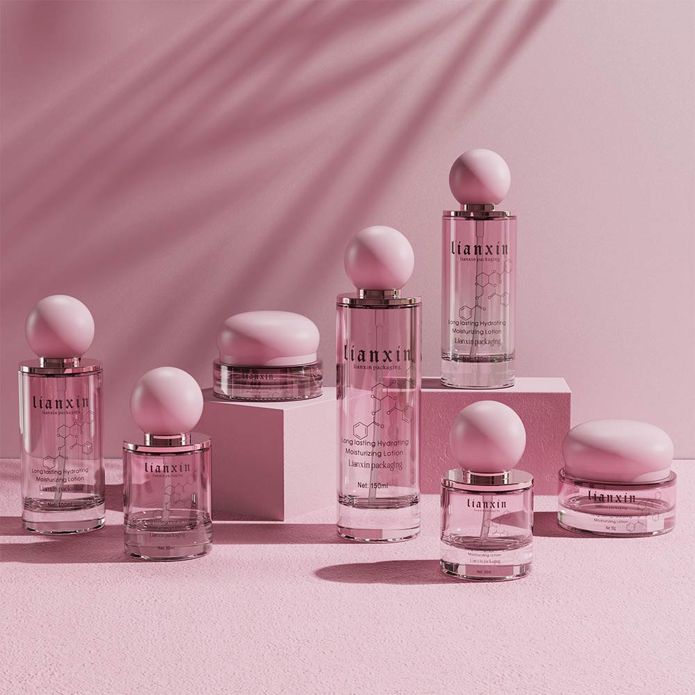 Pink Sphere Cap Glass Skincare Packaging Set