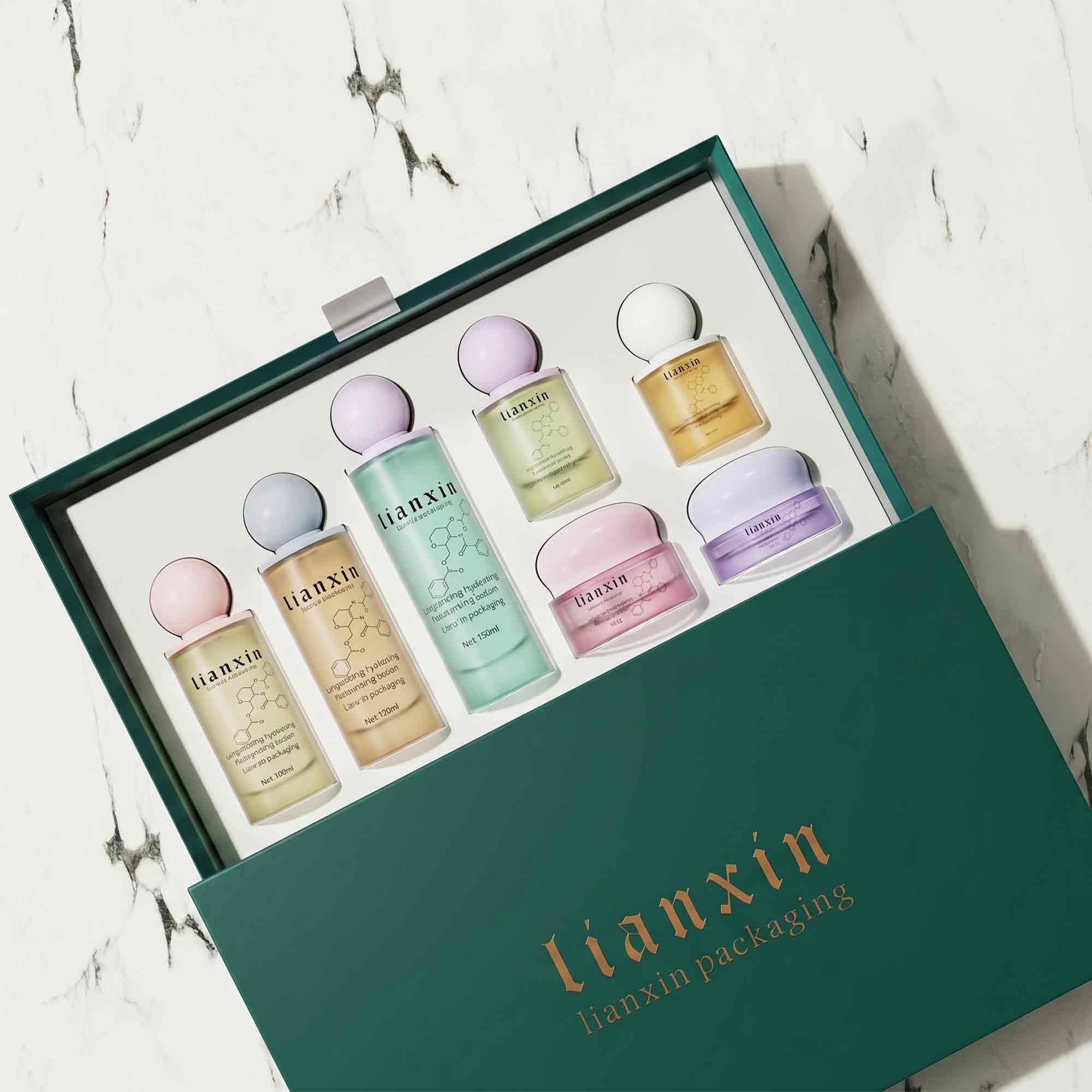 Luxury Sphere Cap Glass Skincare Packaging Set With Box