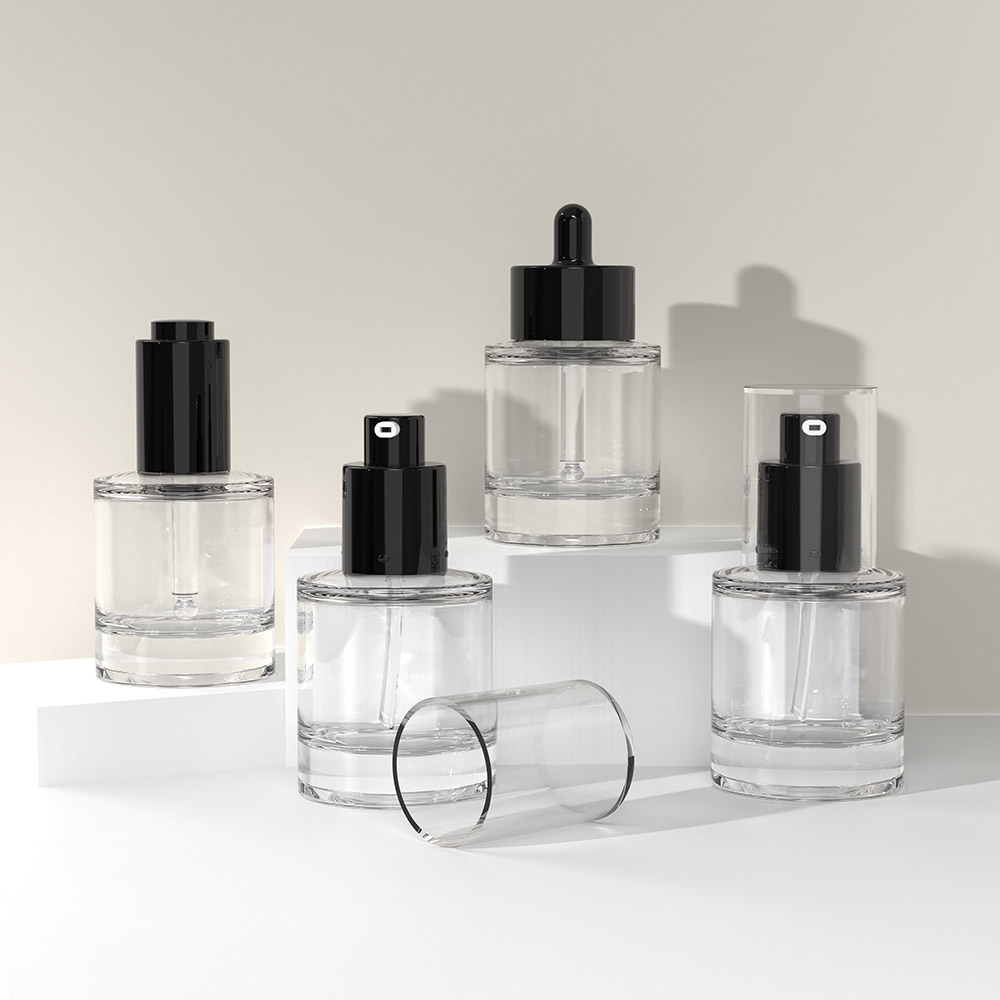 clear 30ml straight round glass serum bottle with dropper