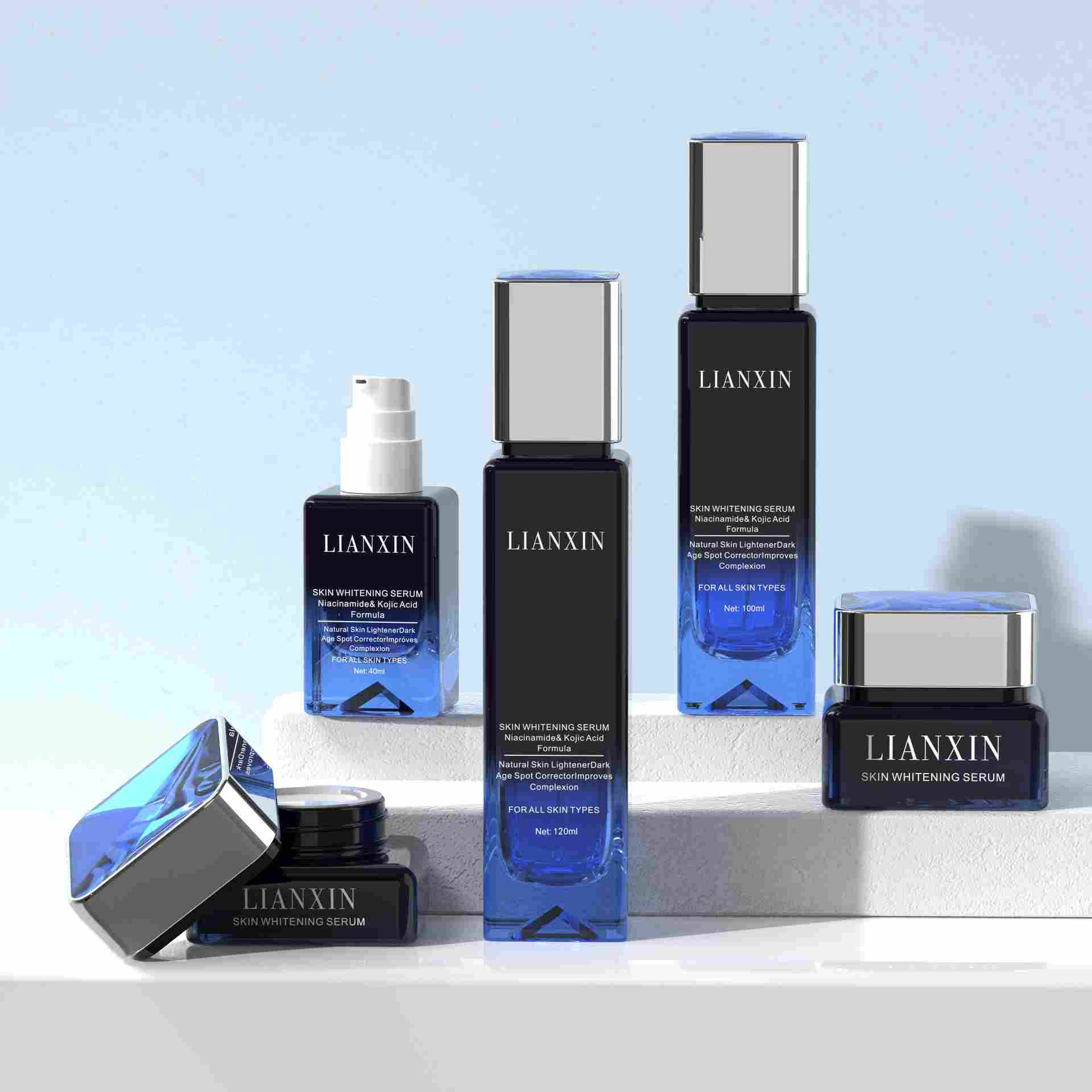 Blue gradient square glass cosmetic packaging set