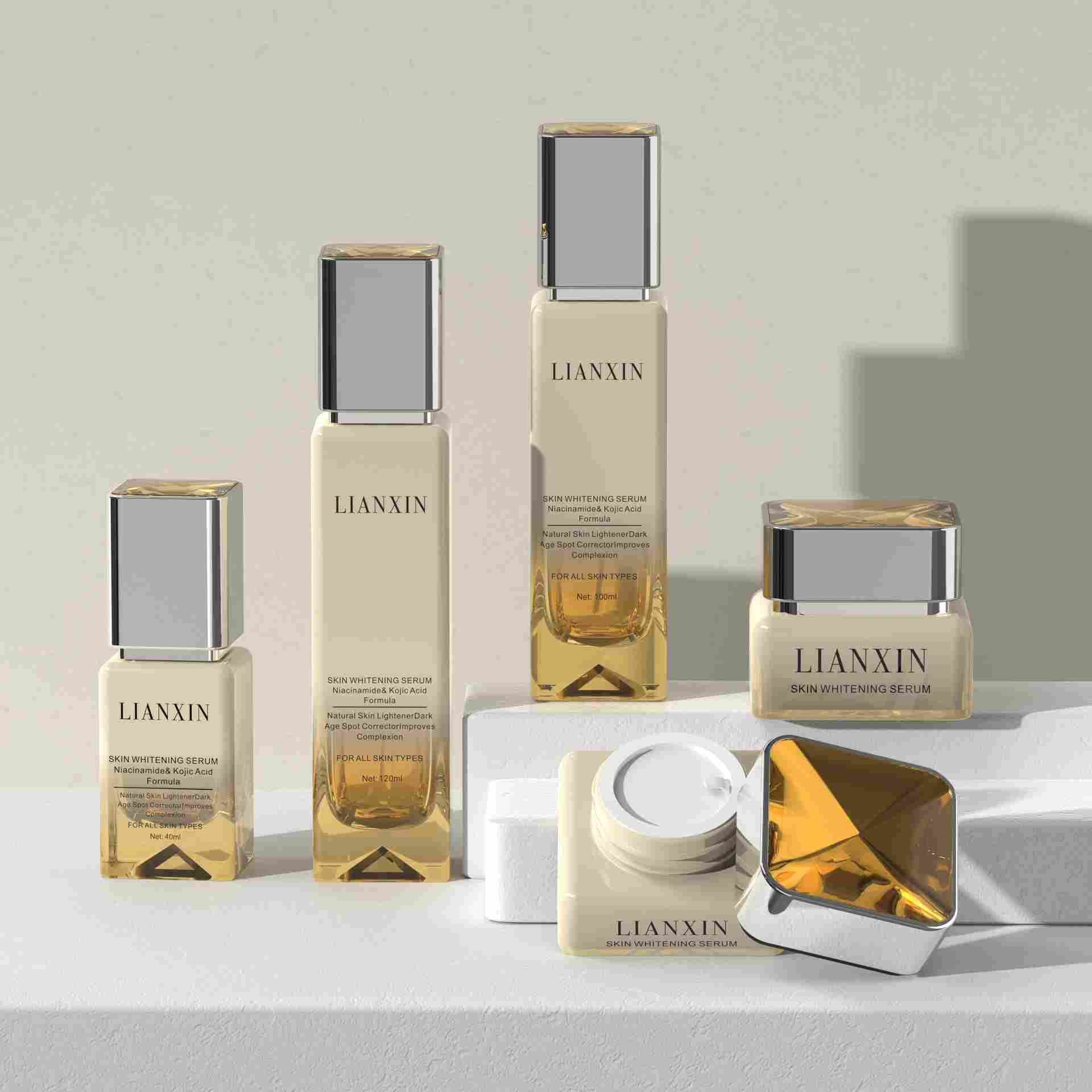 Elegant ivory and gold glass skincare packaging set