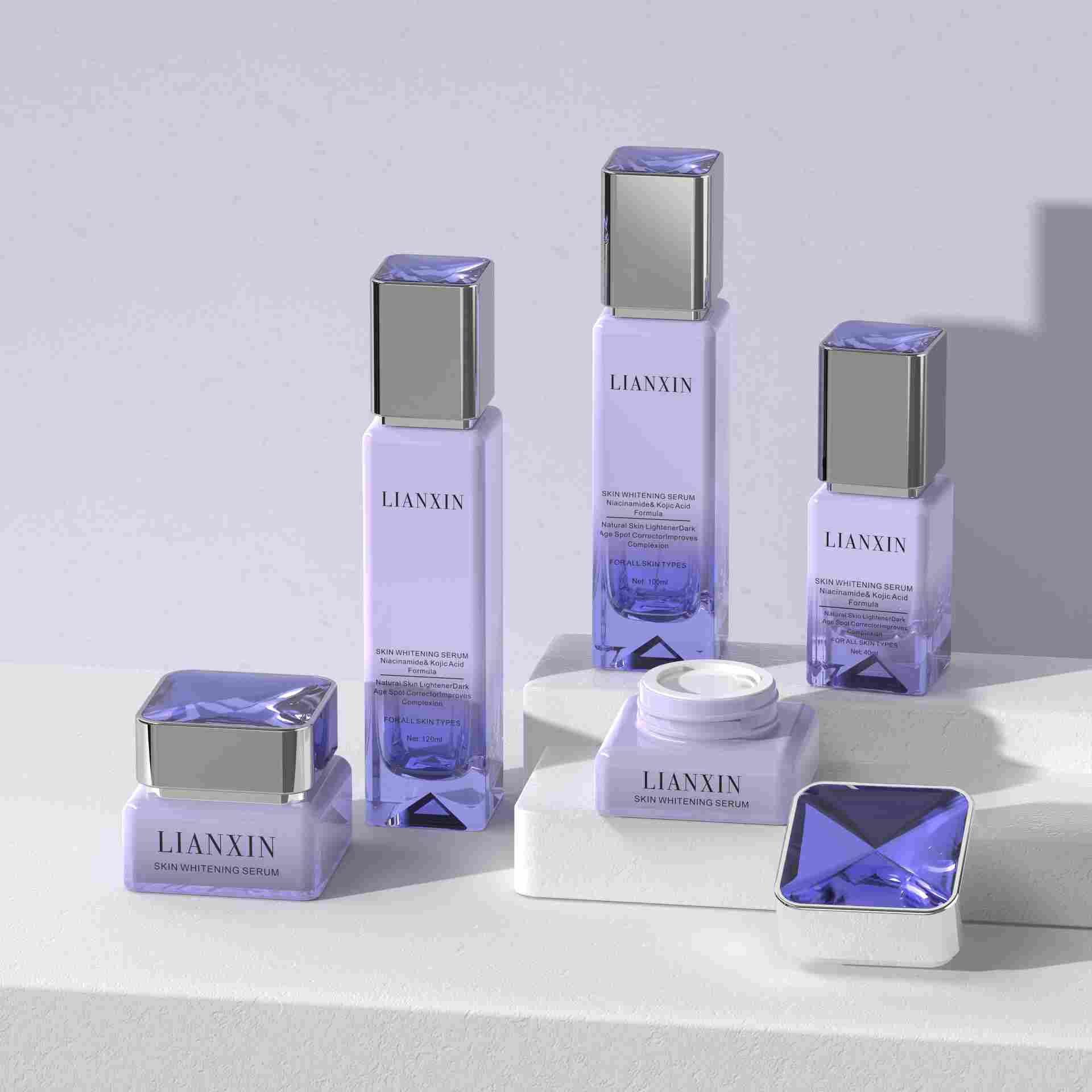 Luxury purple gradient glass skincare packaging set