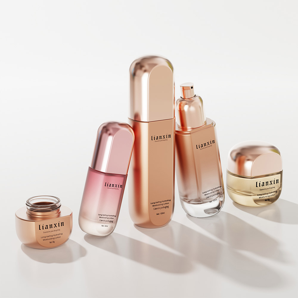 Rose gold luxury glass cosmetic bottle and cream jar set