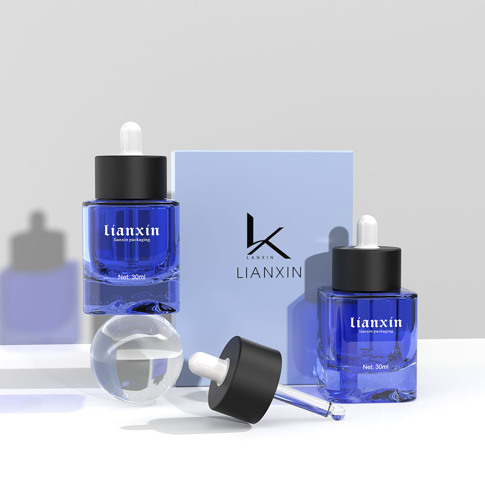 Blue Square Glass Dropper Bottle