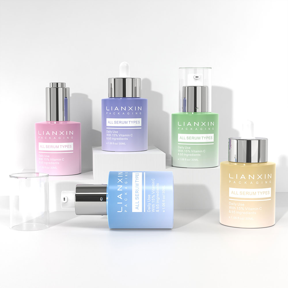 30ml straight round glass serum bottle with dropper