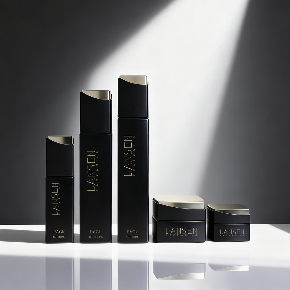 black square glass serum bottle with luxury gold cap