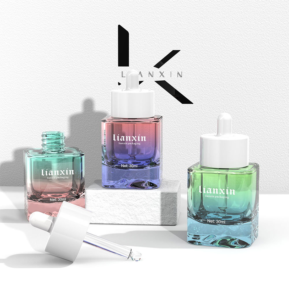 Gradient Square Glass Dropper Bottle