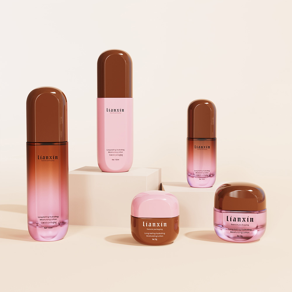 Brown pink gradient glass cosmetic packaging set with cream jars