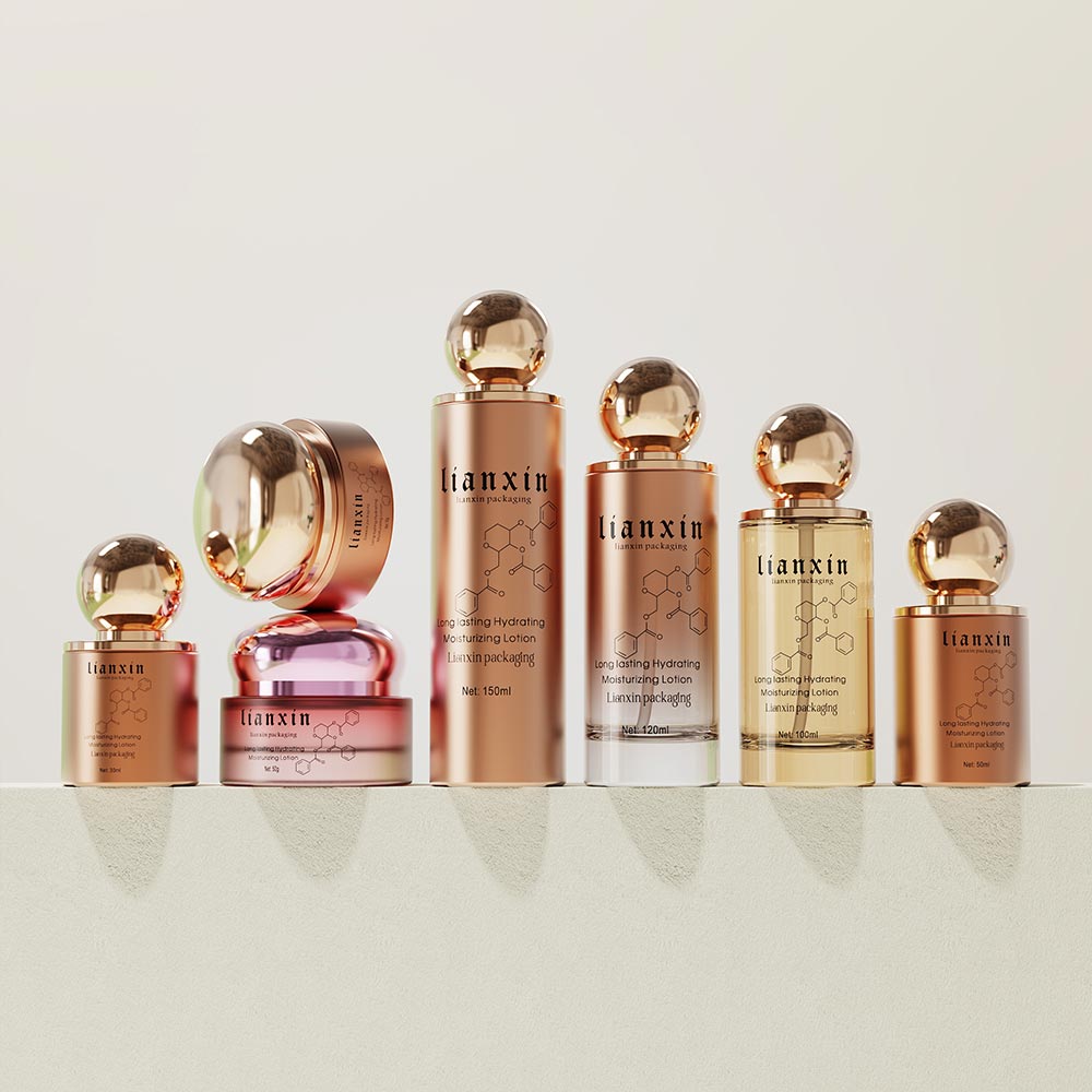 Gold Sphere Cap Glass Skincare Packaging Set