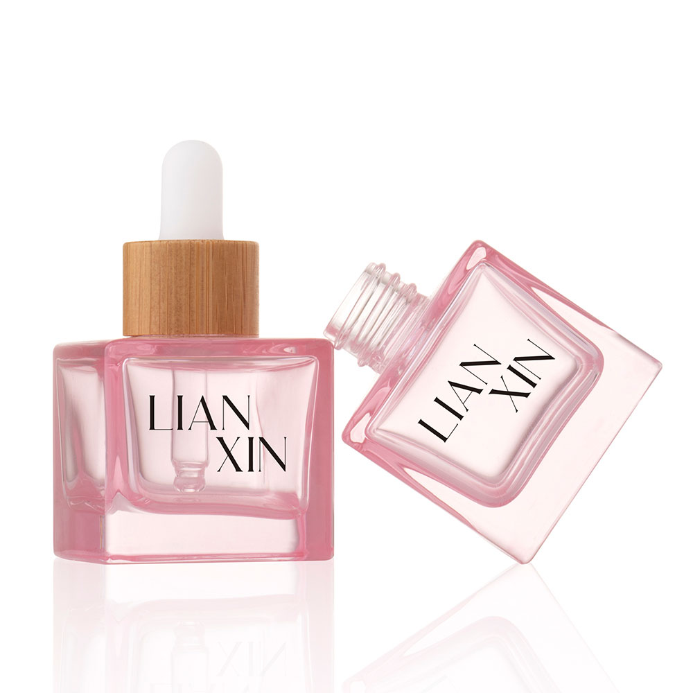 30ml square glass dropper bottle with bamboo cap