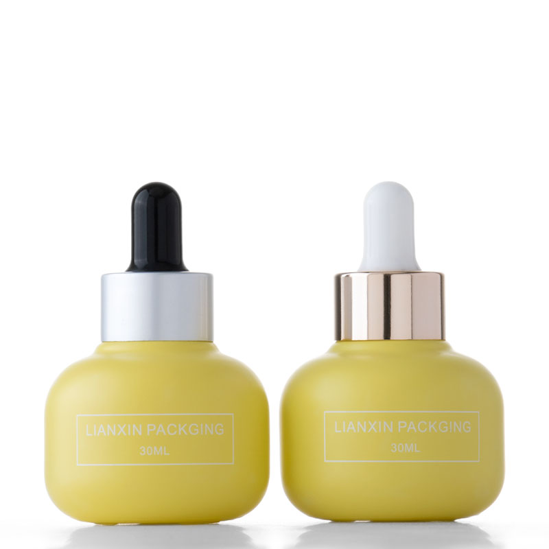 30ml yellow round frosted glass dropper bottle