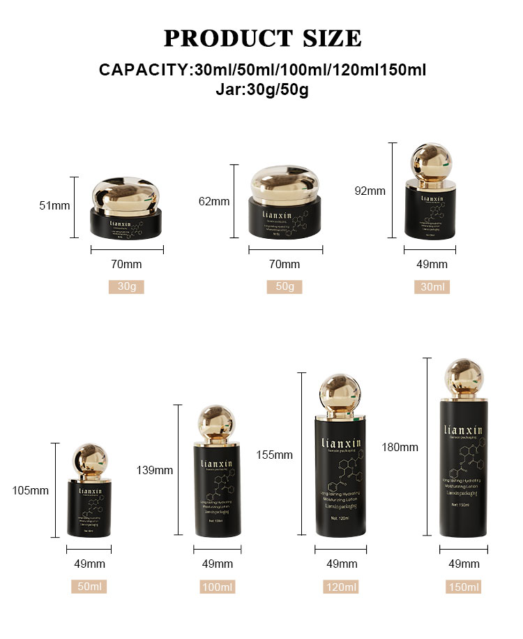 Sphere Cap Glass Skincare Packaging Set Size