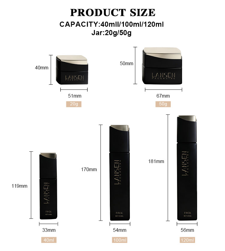 Black Square Glass Cosmetic Bottle Size