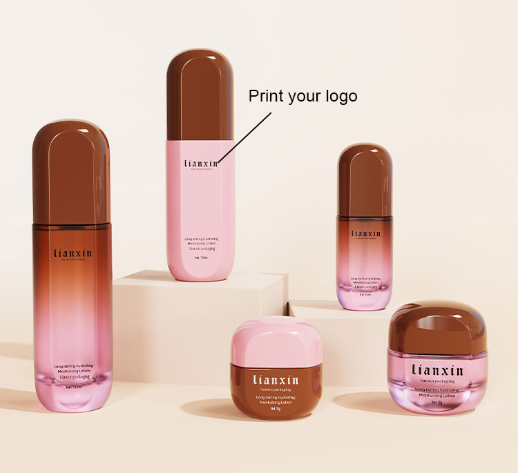 Brown pink gradient glass cosmetic packaging set with cream jars size