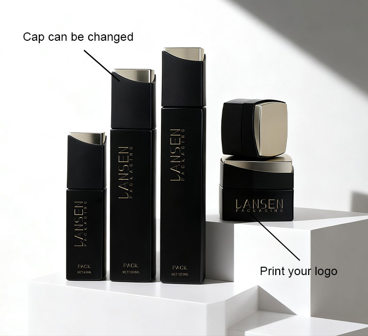 Black Square Glass Cosmetic Bottle Custom