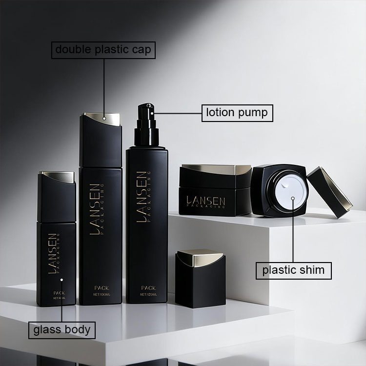 Black Square Glass Cosmetic Bottle Details