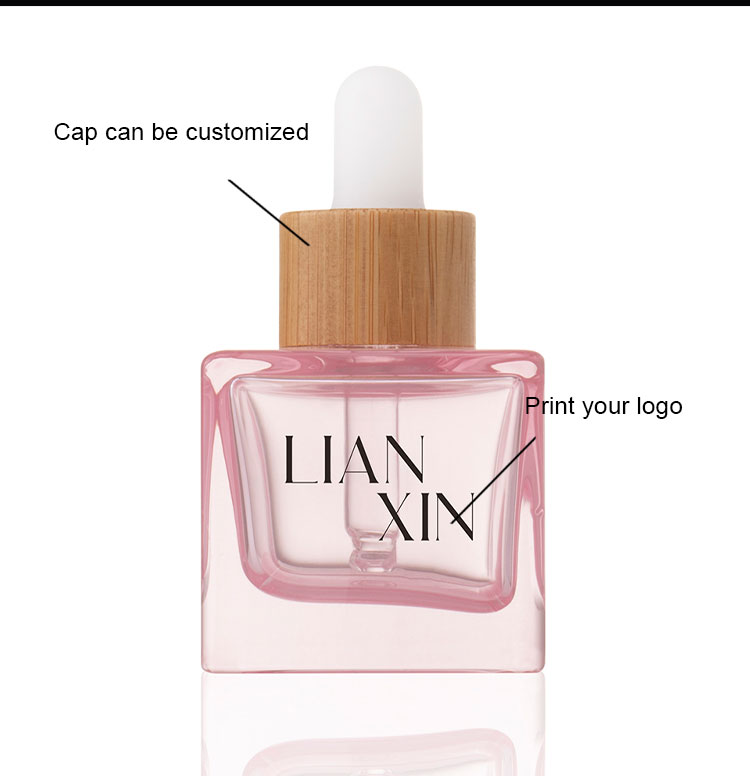 30ml square glass dropper bottle with bamboo cap custom