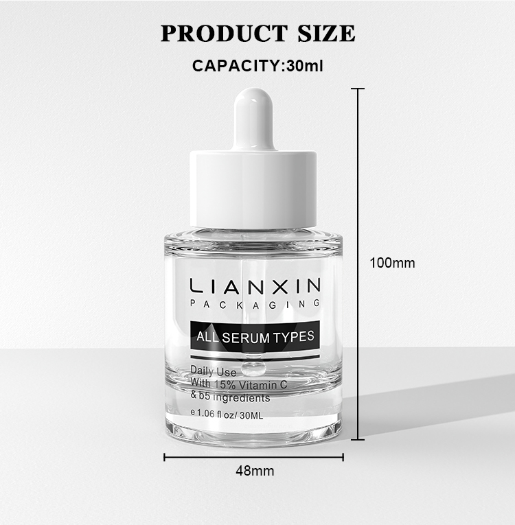 30ml Straight Round Glass Serum Bottle size