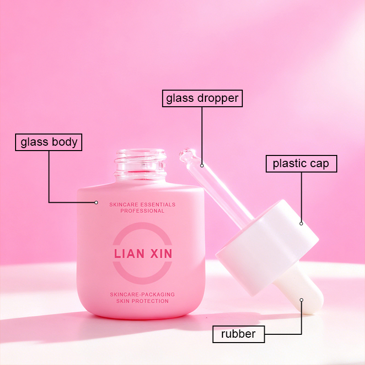 pink 30ml glass serum bottle details