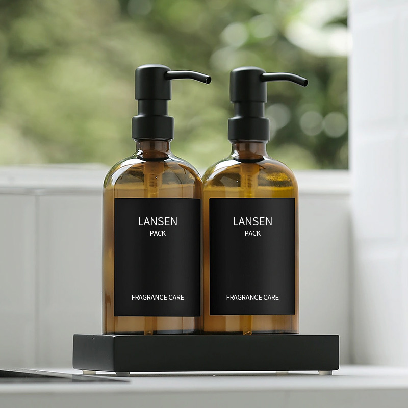 glass shampoo bottles