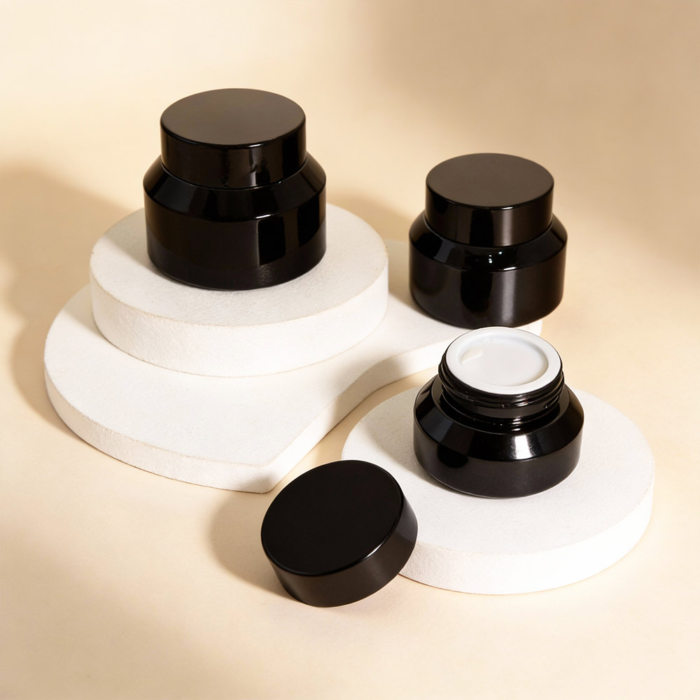 Black Glass Cosmetic Jar