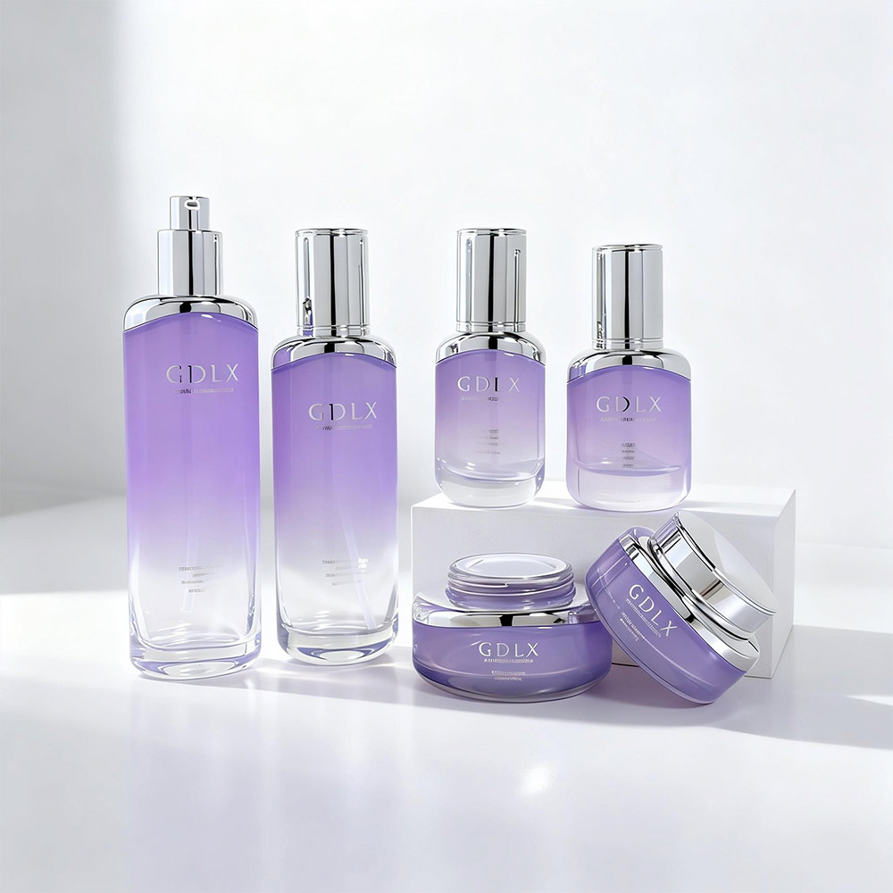Luxury glass cosmetic bottle and jar set with shoulder sleeve 40ml 50ml 100ml 120ml lotion bottles and 30g 50g cream jars
