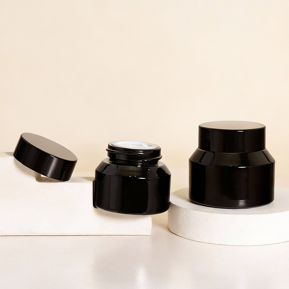 black glass cream jar