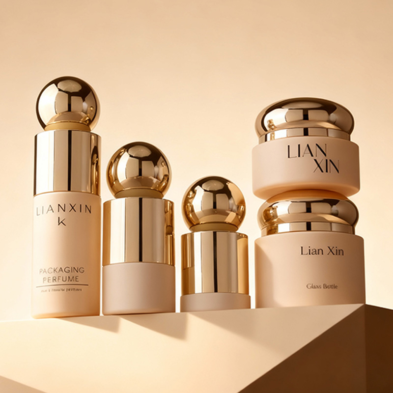 Luxury round ball cap glass cosmetic bottle and cream jar set 30ml 50ml 100ml 120ml 30g 50g 100g