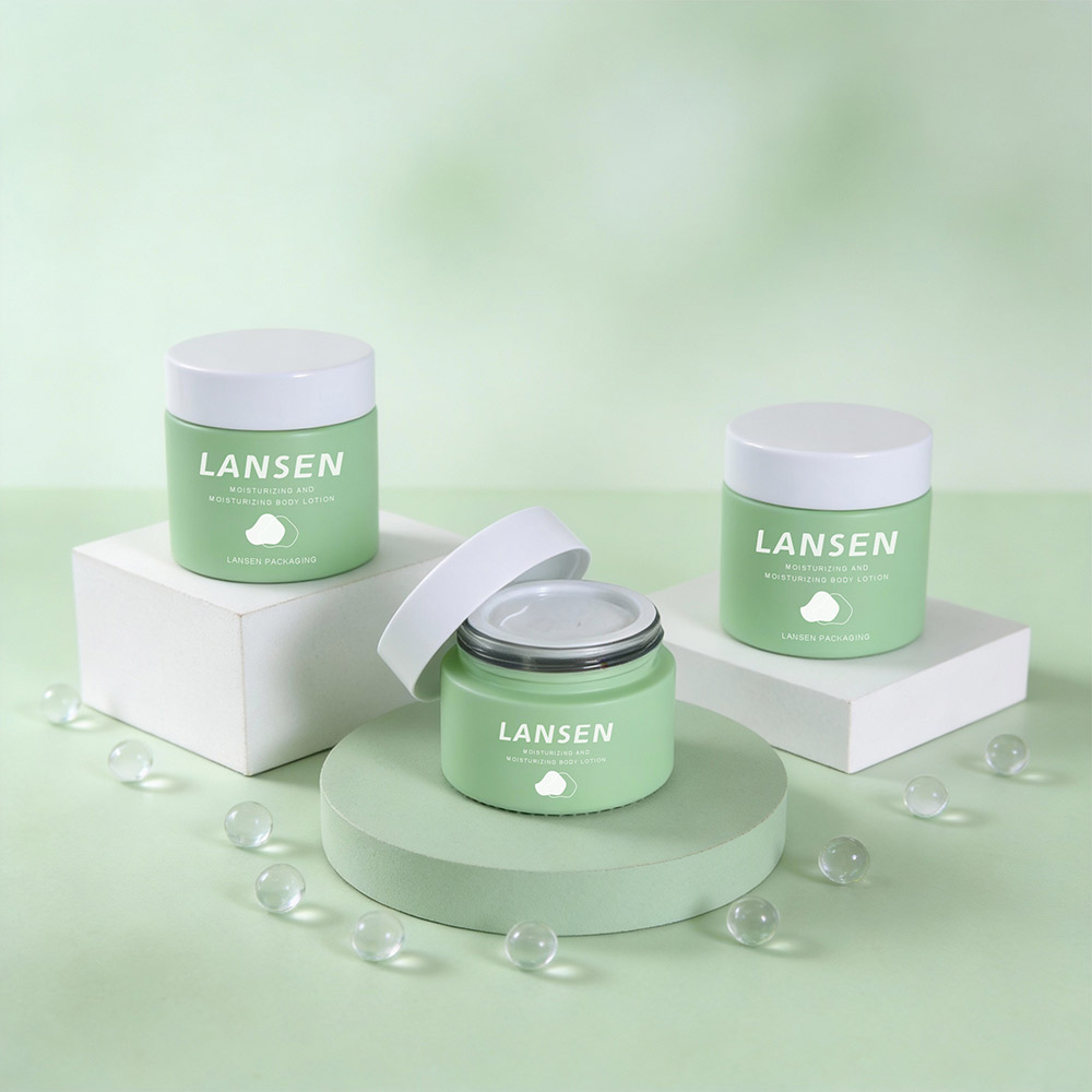 30g frosted green glass cosmetic cream jar