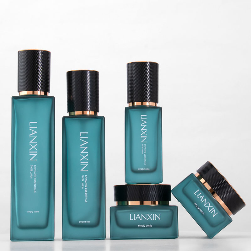 Blue Square Glass Cosmetic Bottle