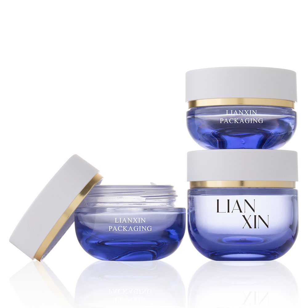 Luxury blue glass cosmetic jar 30g 50g 100g for skincare cream packaging