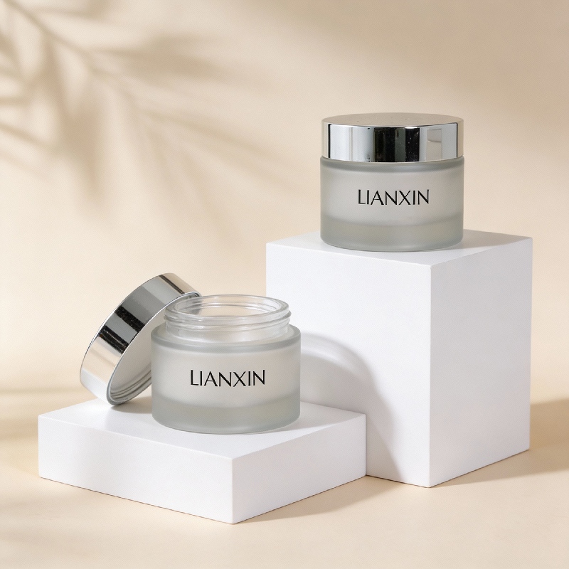 clear frosted glass cosmetic cream jar